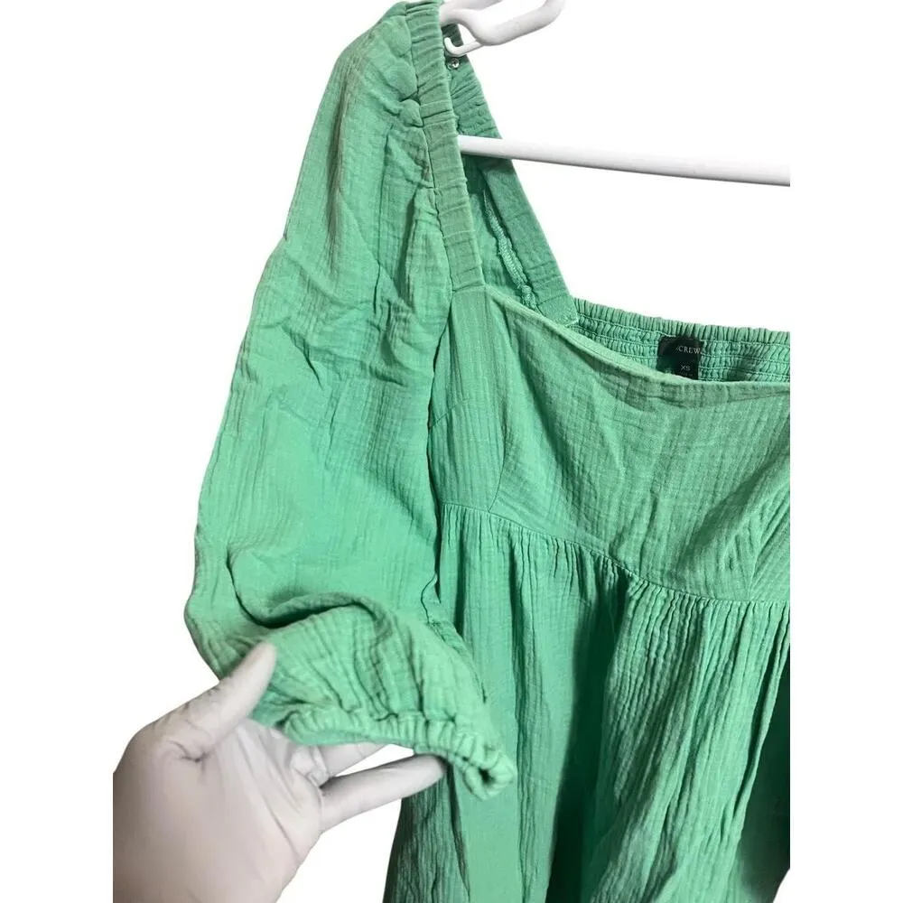 J Crew Dress Womens Extra Small Green Square Neck Gauze Peasant Cottagecore - Image 7