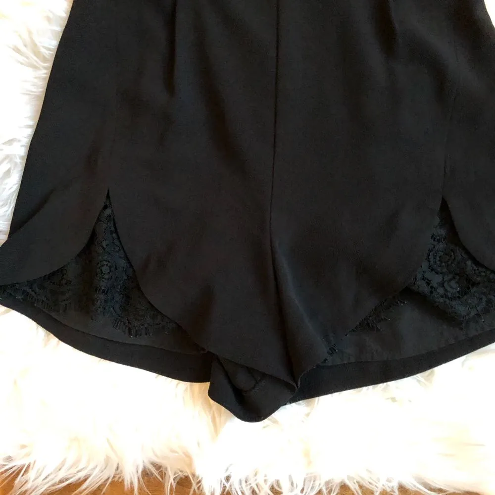 Front CutOut Lace Long Sleeve Romper Black - Image 3