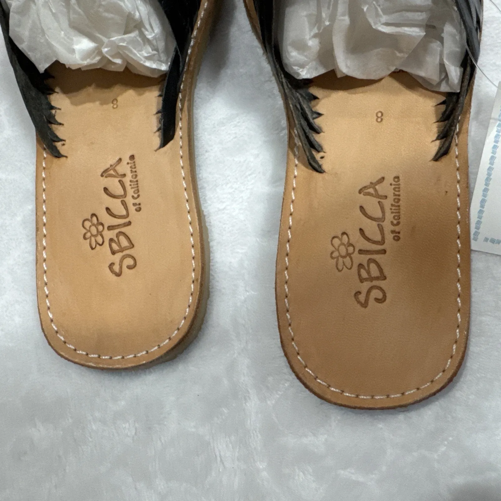 Sbicca Lawrin Huarache Slide Sandal Women Size 8 Black Leather Upper Shoes - Image 4