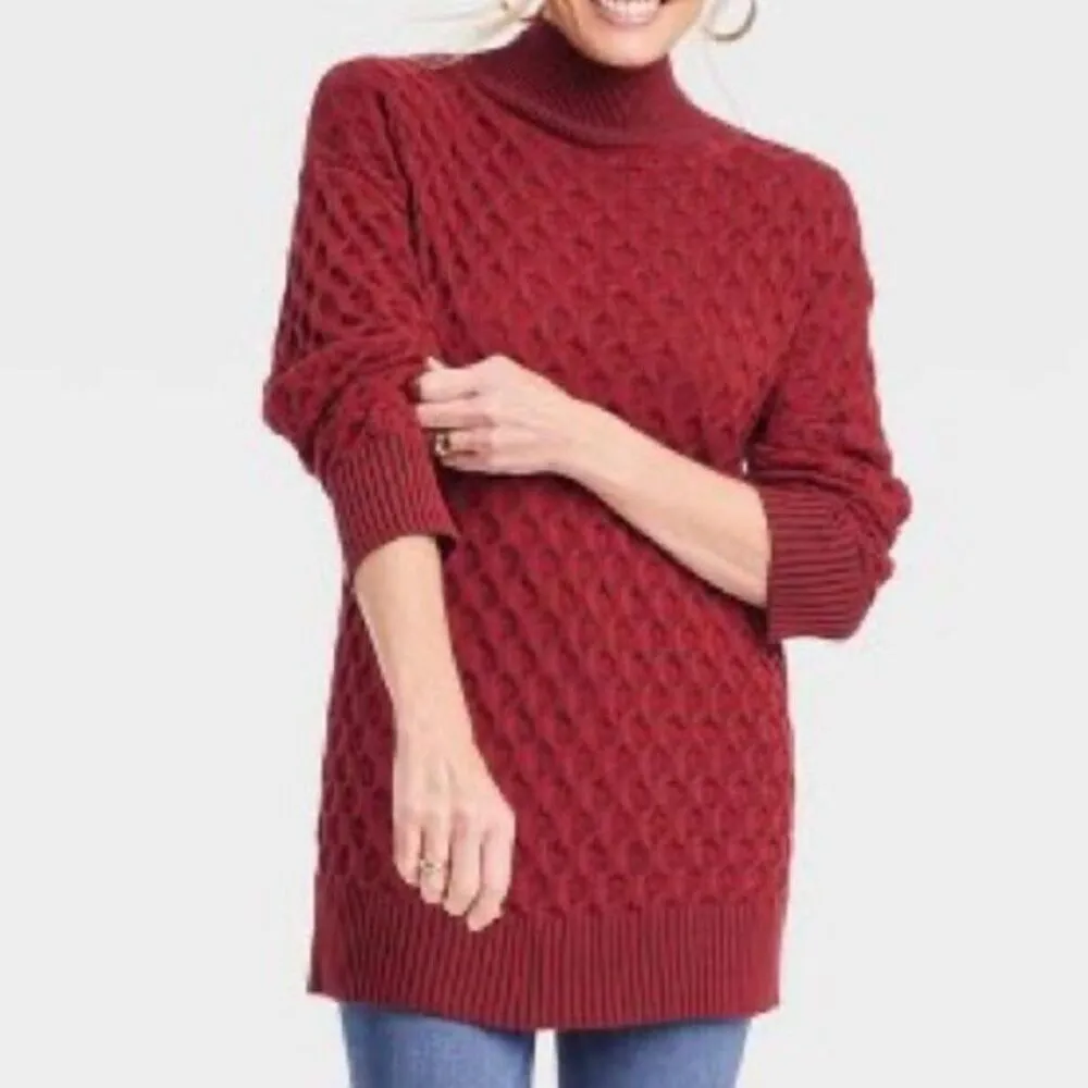 Knox rose nwt pointelle mock neck burgundy sweater m - Image 2