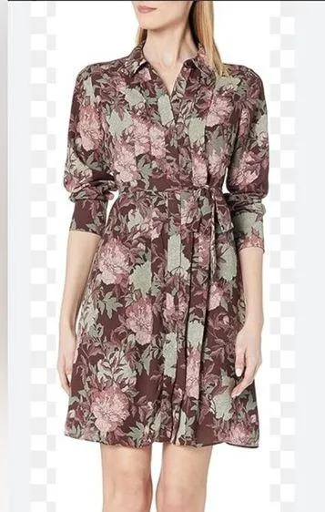 NWT Nanette Nanette Lepore Floral Printed Pleat Shirtdress Dark Eggplant Size 10 - Image 2