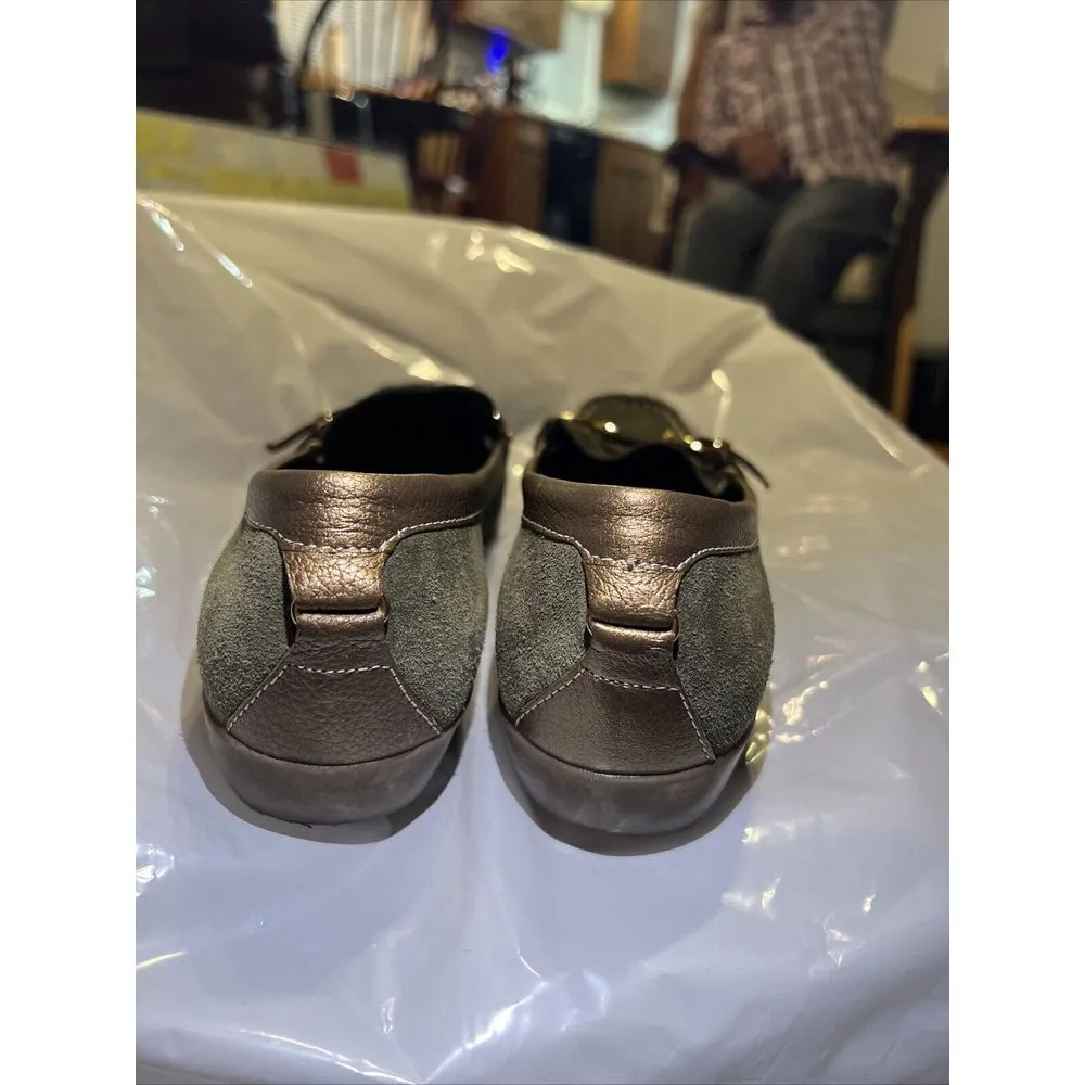 Nickels Solstice Olive Green Suede Gold‎ Trim Slip - Image 3