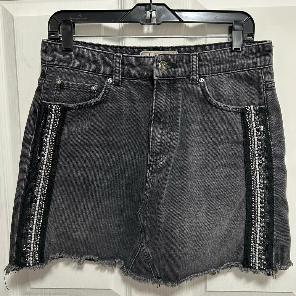 Free People Black Jean Shorts with Embellished Trim - Image 4