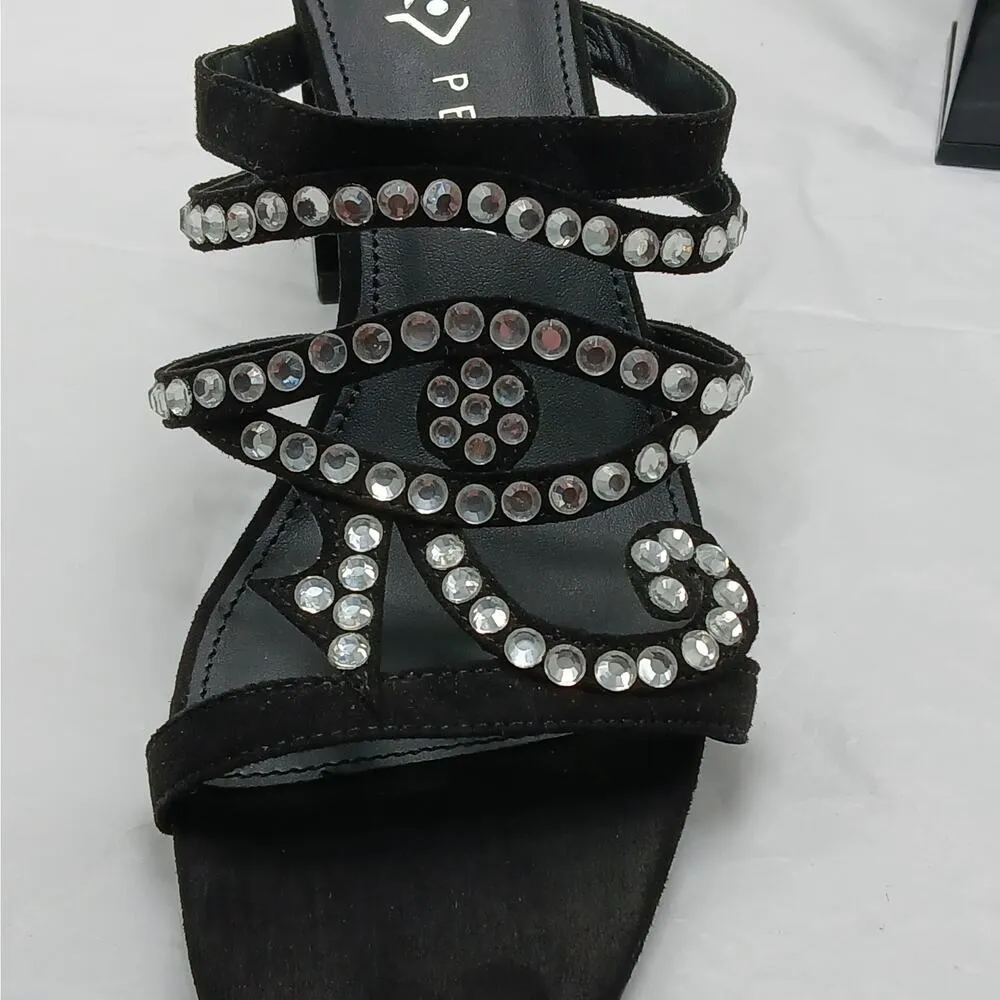 Katy Perry The Layla Sandals Womens 9.5M Black Rhinestones Block Heel Shoes - Image 7