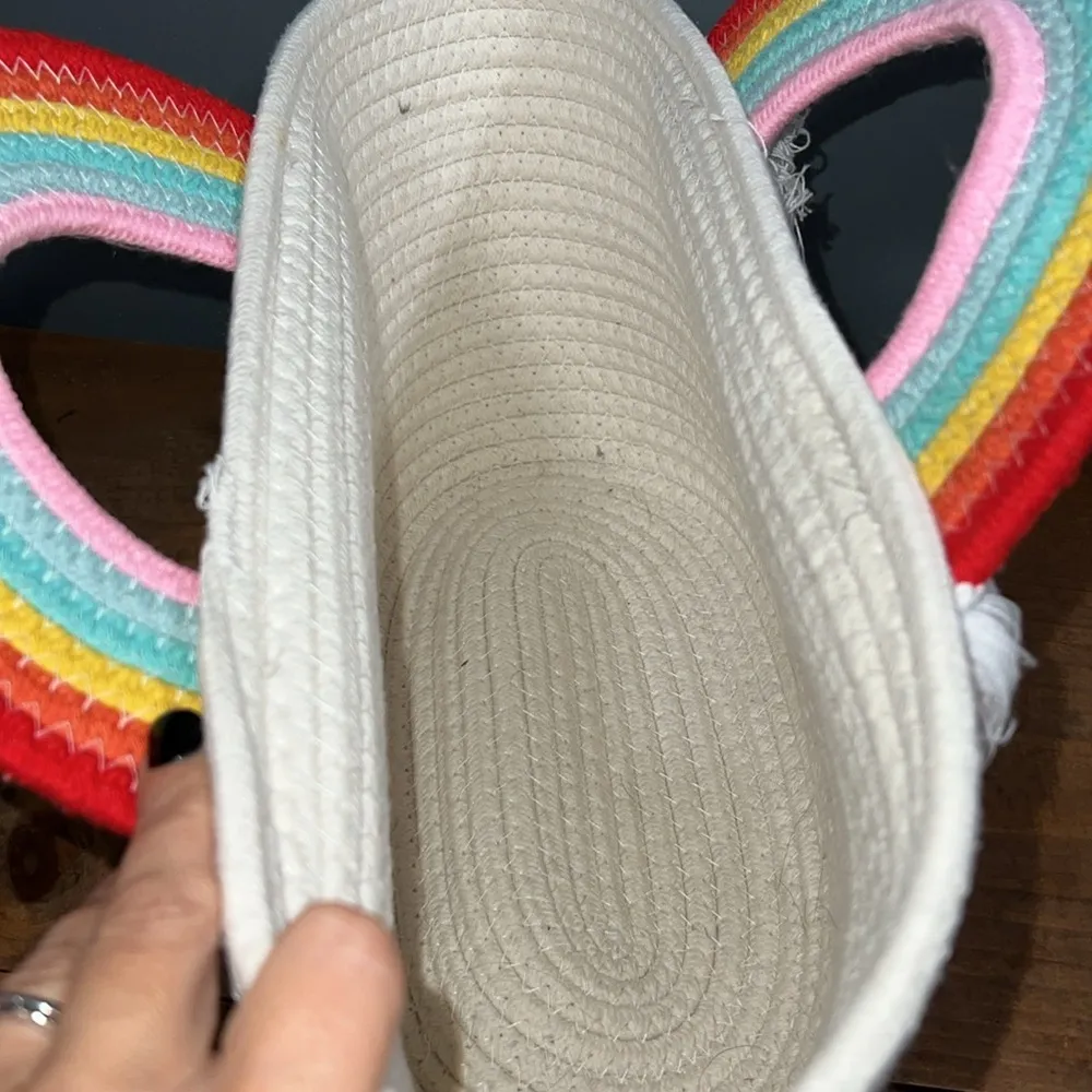 Jumbo rope bag sturdy rainbow handle basket Easter beach tote vacation purse Red - Image 3