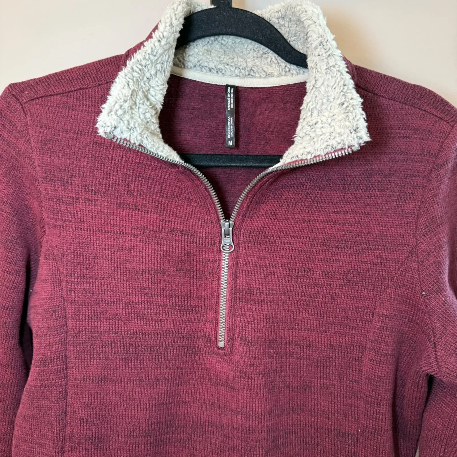 Kuhl‎ Alaska 1/4 Zip Pullover Maroon Knit Fleece Sweater Size Medium - Image 3
