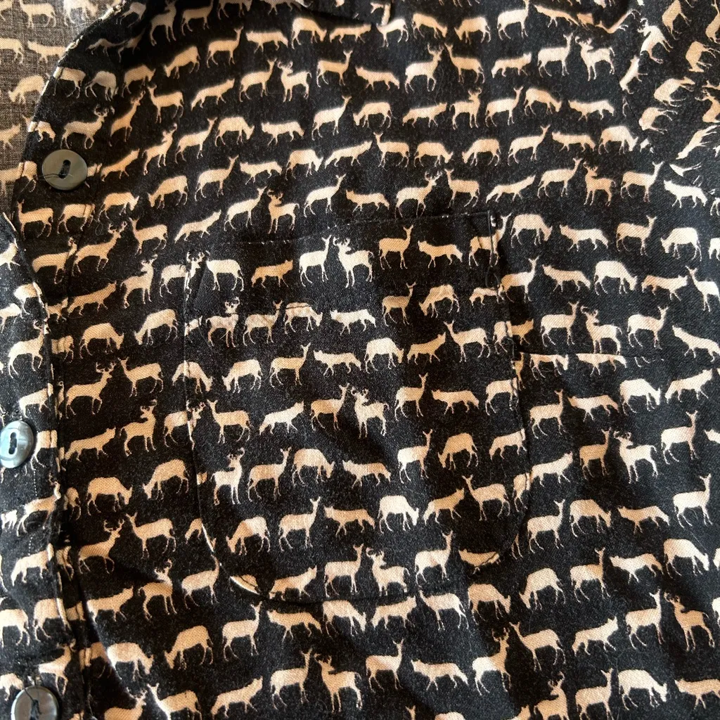 Deer Print Babydoll Mini Shirt Button up Black and White Dress - Image 5