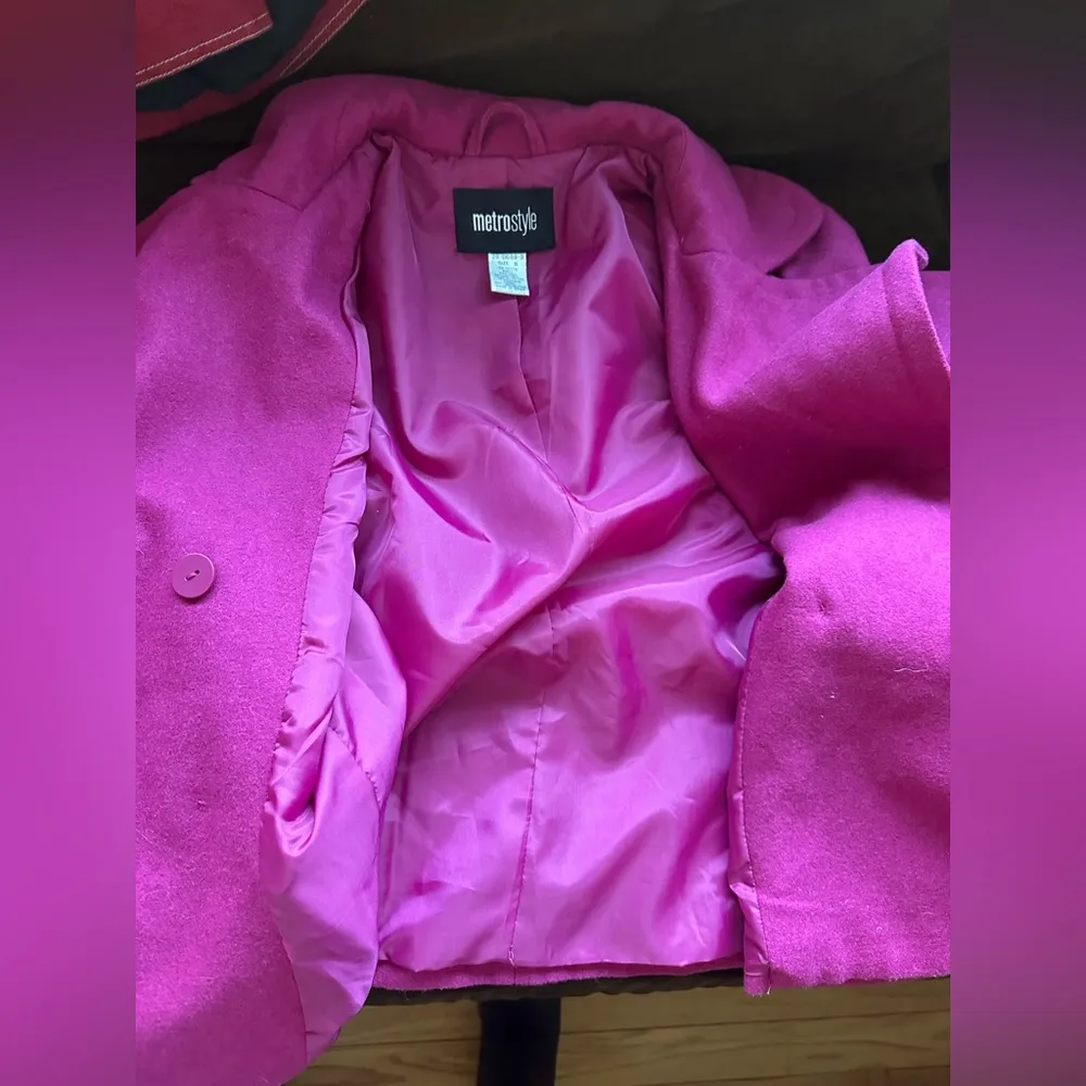 Metrostyle Pink Pea Coat. Doublee Breasted. Large Cuffed & Buttons Sleeve Sz 8 - Image 11