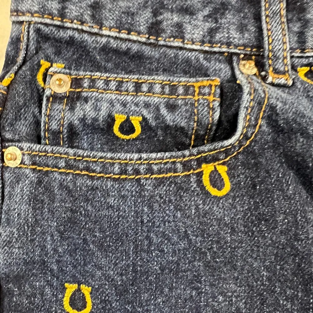 BDG Urban Outfitters Cowboy Jean Dark Wash Mid Rise Embroidery Horseshoe Size 25 - Image 10