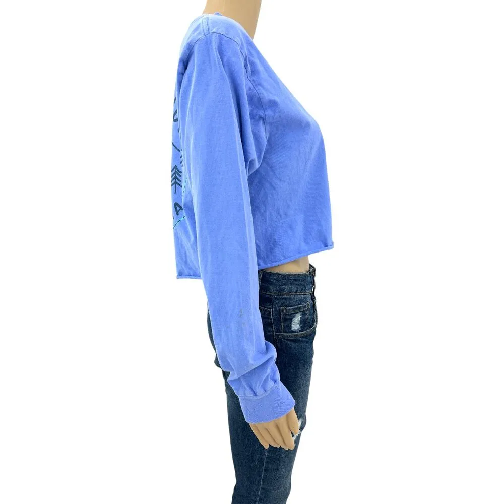 Blue 84 SMALL Blue Lake Tahoe California Long Sleeve Crop Tee Shirt T-Shirt - Image 4
