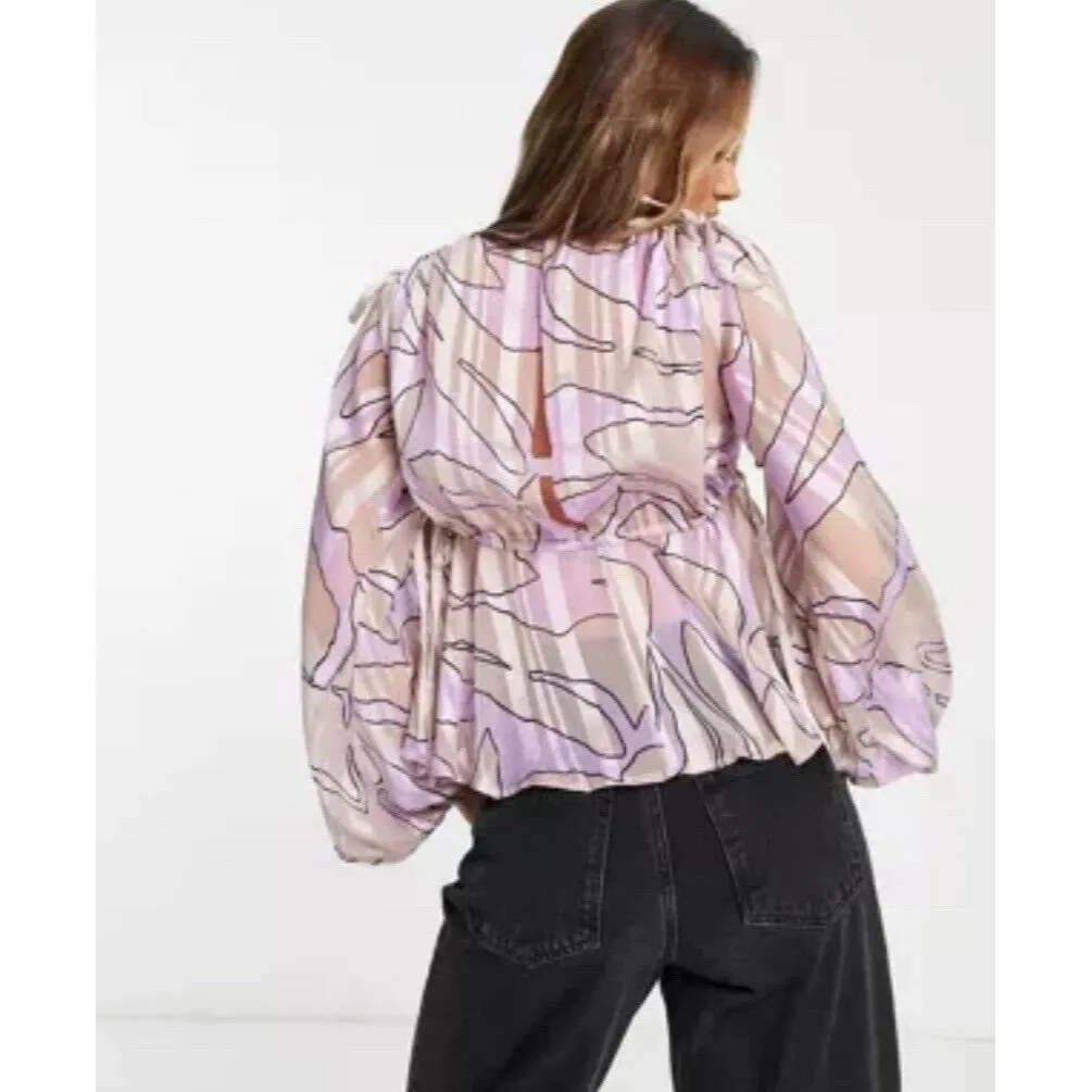 ASOS‎ DESIGN volume long sleeve with Peplum Design Size 2 - Image 2