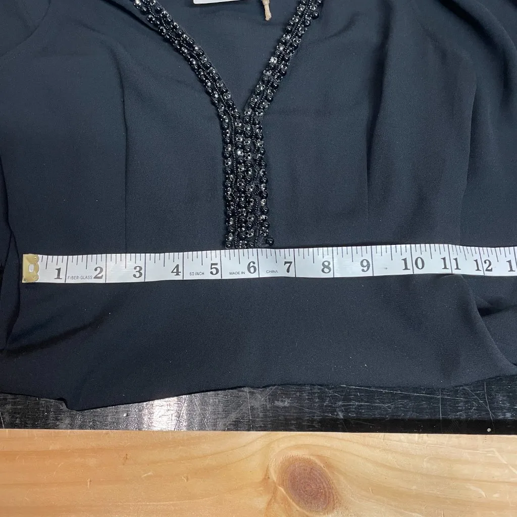 Leith Womens Black Vneck Beaded Fit & Flare Cocktail Party Mini Sleveless Dress - Image 7