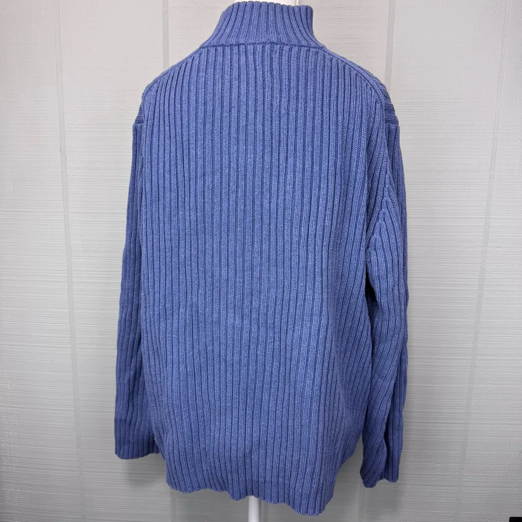 Vintage Lands End Blue Cable Knit Quarter Zip Pullover Sweater Mockneck Preppy - Image 3