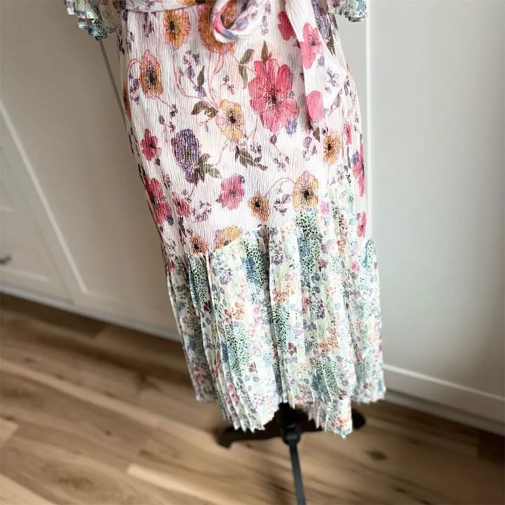 Foxiedox Women's XS Floral Cold Shoulder V-Neck Midi Dress Multicolor - Image 8