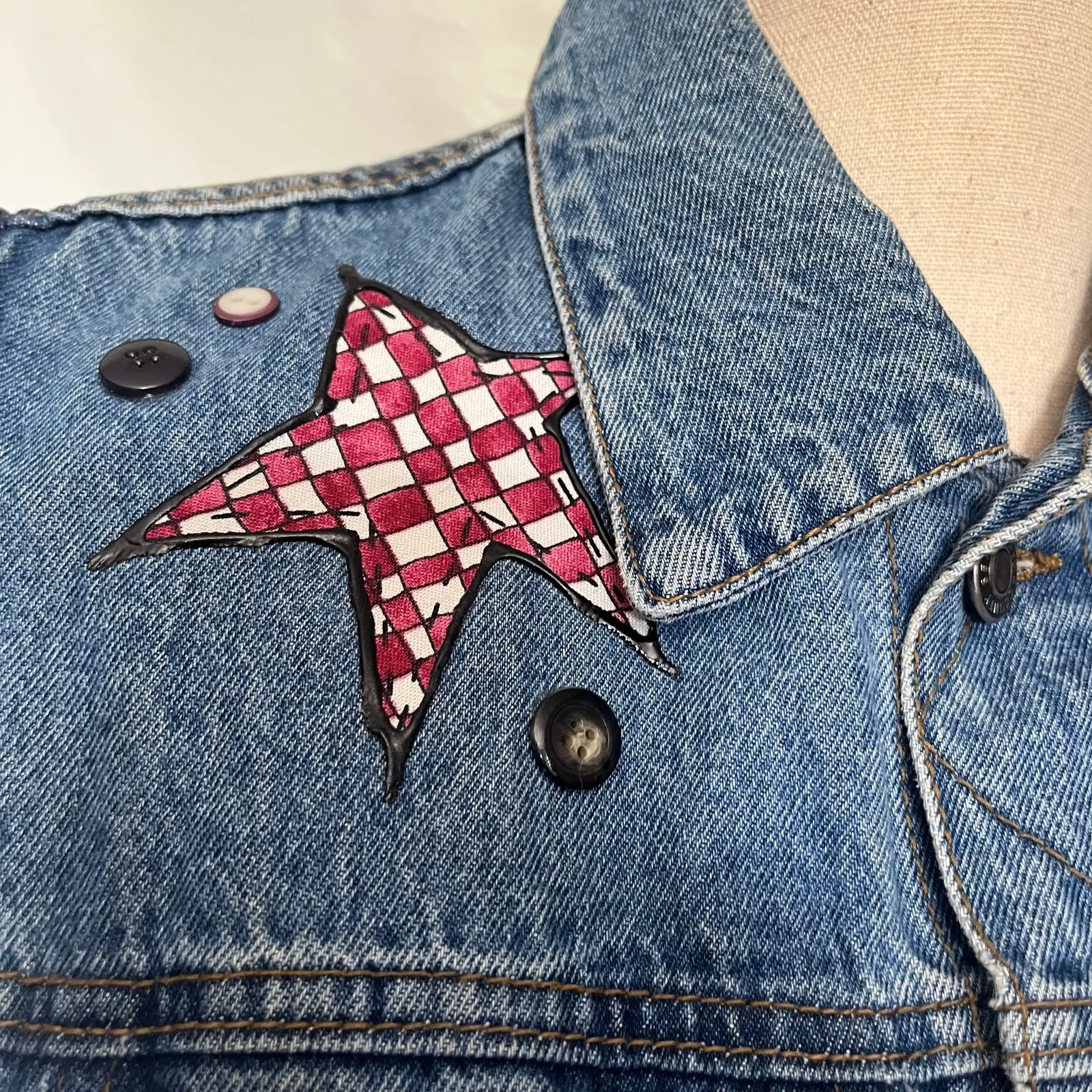 Vtg County Seat Denim Womens Vest Sz S Y2K Moon Stars Boho Western Cottagecore Blue - Image 3