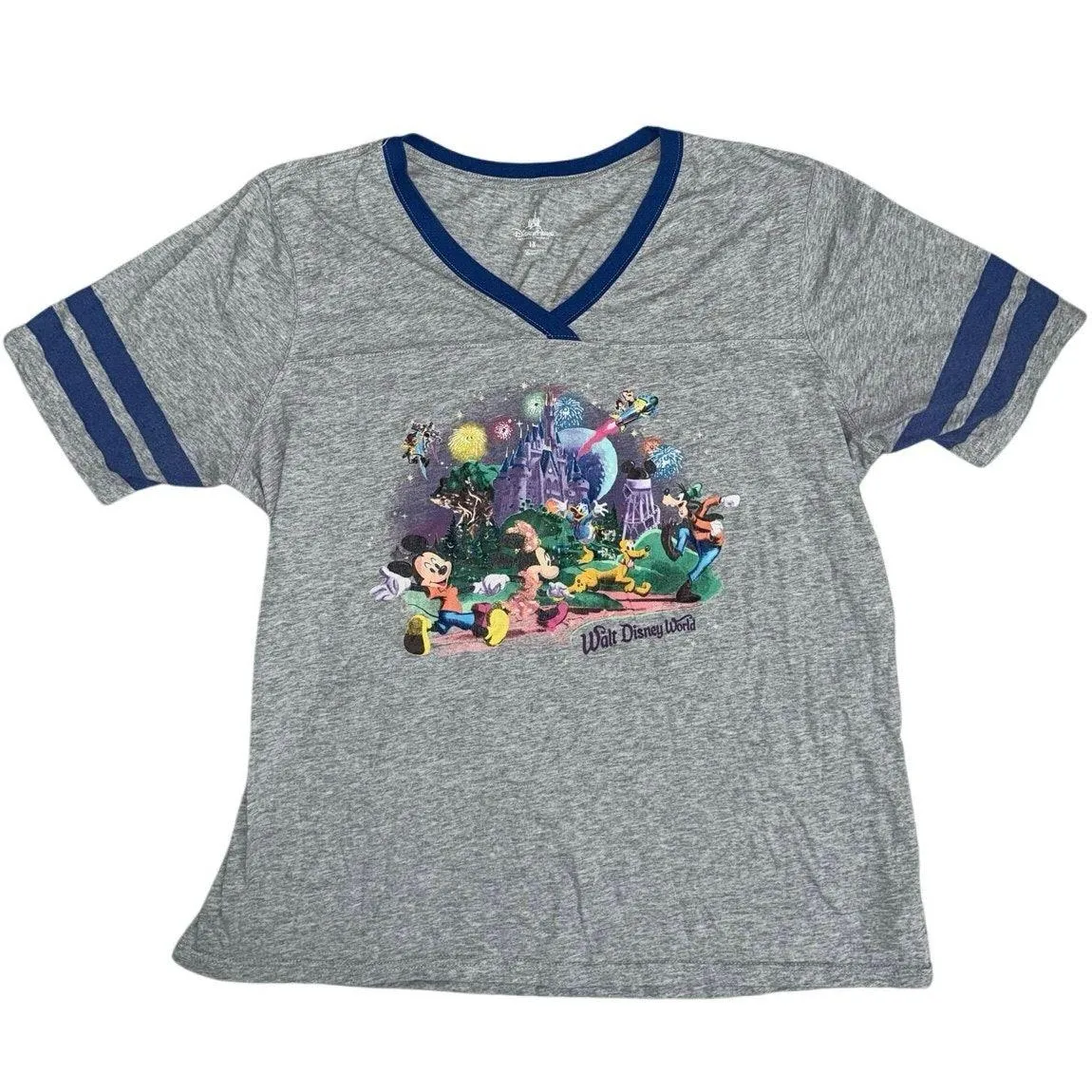 Walt Disney World Parks Womens 1X V Neck Graphic Shirt Varsity Stripes Castle - Image 2