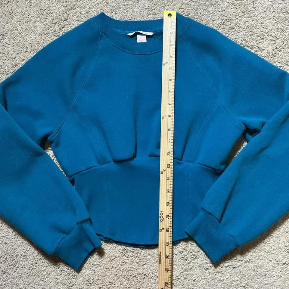 VICTORIAS SECRET Teal Blue Cropped Sweatshirt Long Sleeve Crew Neck Womens S - Image 5