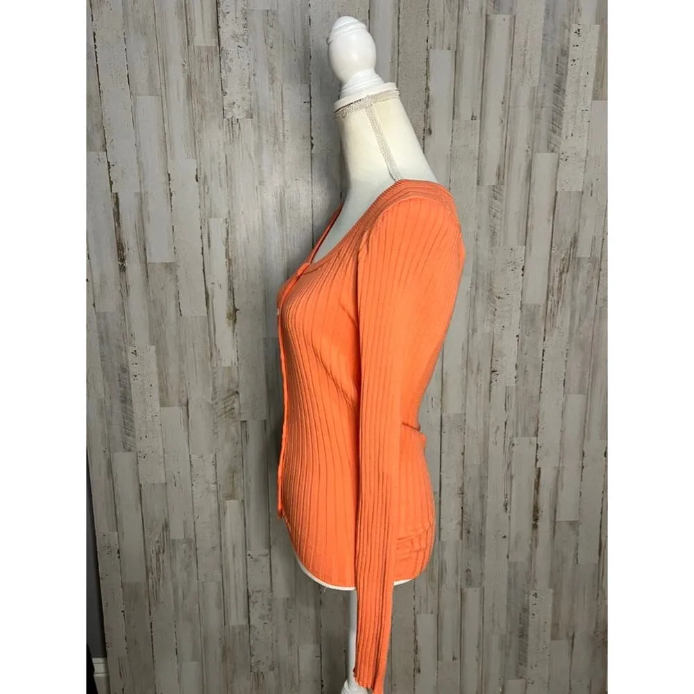 NWT‎ Frnch Paris Women's Orange Cardigan Sweater Medium Long Sleeve Casual - Image 8