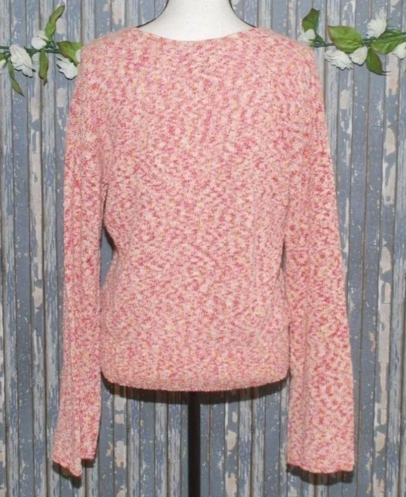 NWOT Magaschoni Pink Variegated Knit V Neck Ladies M Sweater Casual Comfy Winter - Image 5