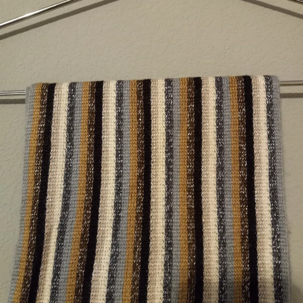 Cejon Sparkle Earthtones Striped Fringed Fall Winter Scarf Gray - Image 5