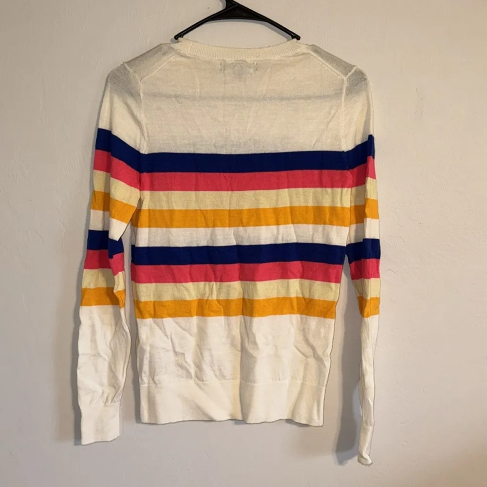 Banana Republic Sweater Off White Striped 100% Extra FIne Merino Wool size S - Image 9