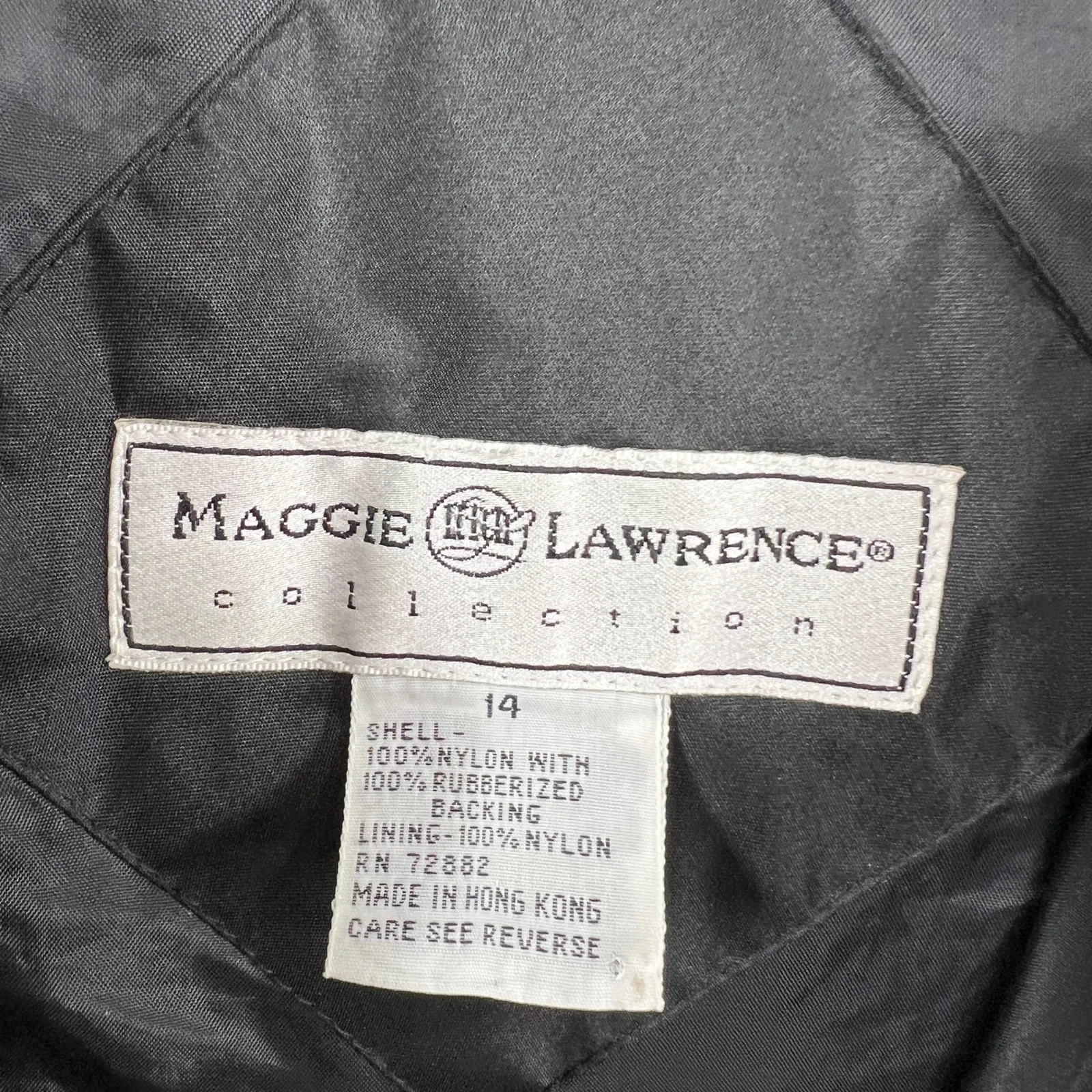 Vtg.80s Maggie Lawrence Black Nylon Trench Coat Rubberized Raincoat Belted Long Black Size 14 - Image 3