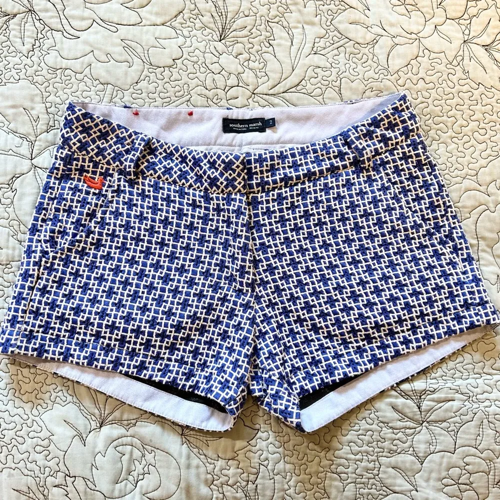 SOUTHERN MARSH  Brighton Marrakesh Blue/White Print Stretch Knit Shorts Sz 2💛 - Image 2
