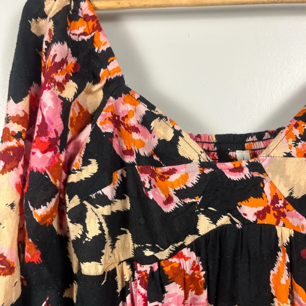 Anthropologie Floral Maxi Dress Black Pink Blossom Tiered Size XS boho - Image 6