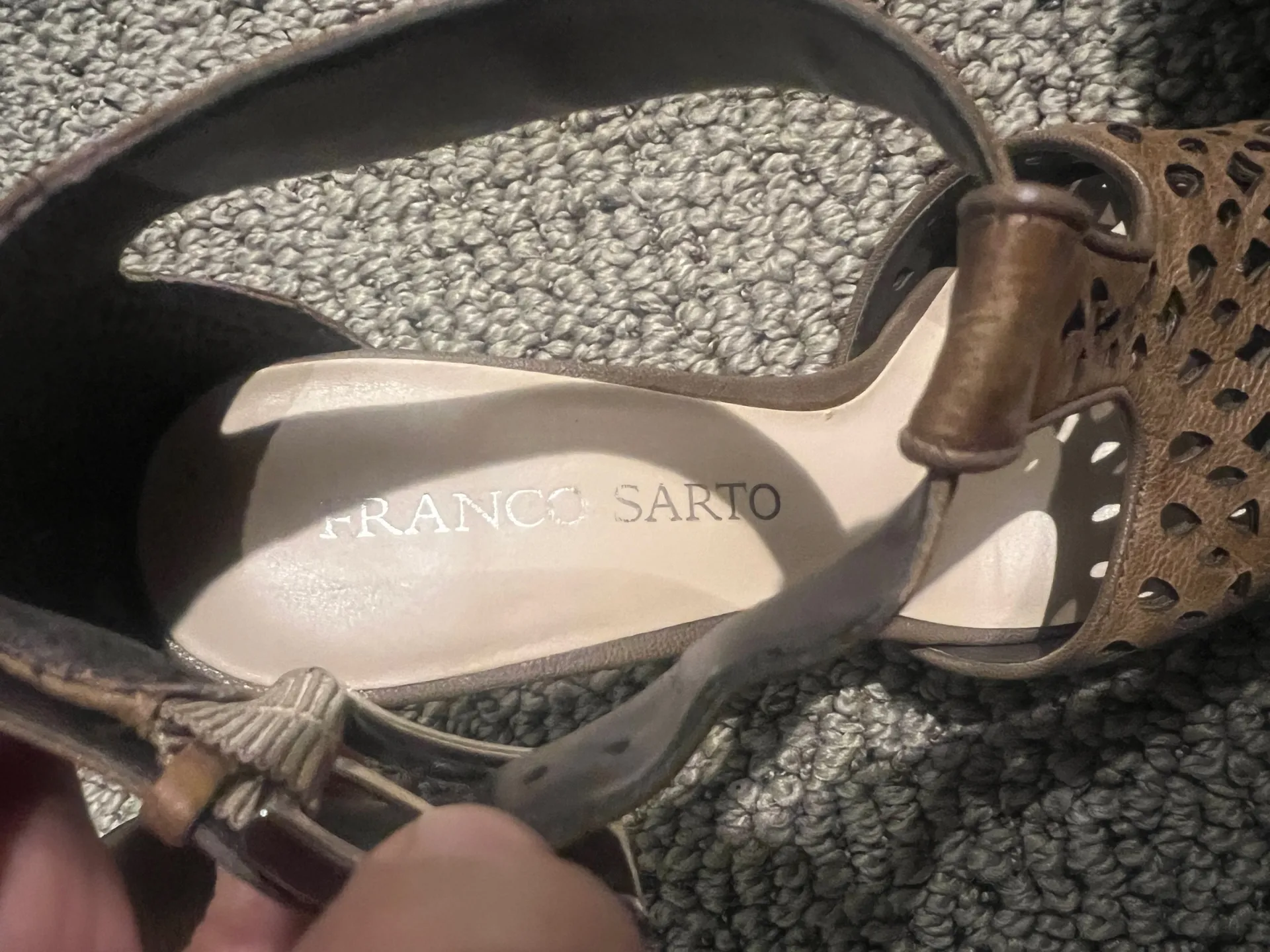 Franco Sarto Brown Leather T Strap Heels, Size 6 - Image 5