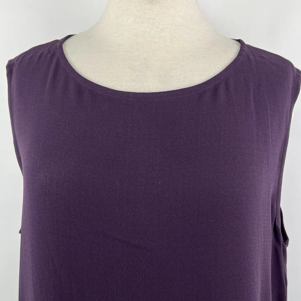Eileen Fisher Size 1X 100% Silk Purple Shell Tank Sleeveless Top Blouse Eggplant - Image 2