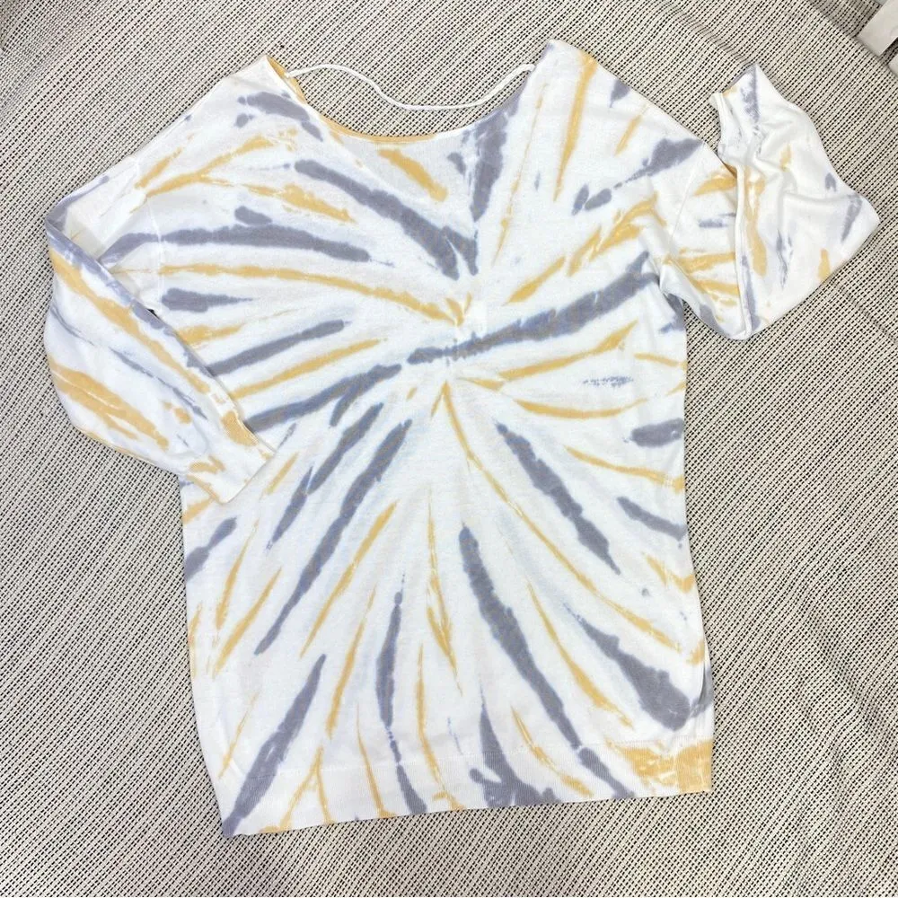Cato Tie Dye V Back‎ Tunic Sweater Dress White Yellow Gray XL - Image 13