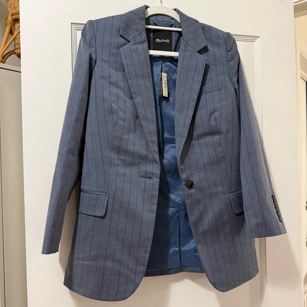 Madewell Single-Breasted Blazer in Yarn-Dyed Pinstripe in Dark Mediterranean 00 - Image 2