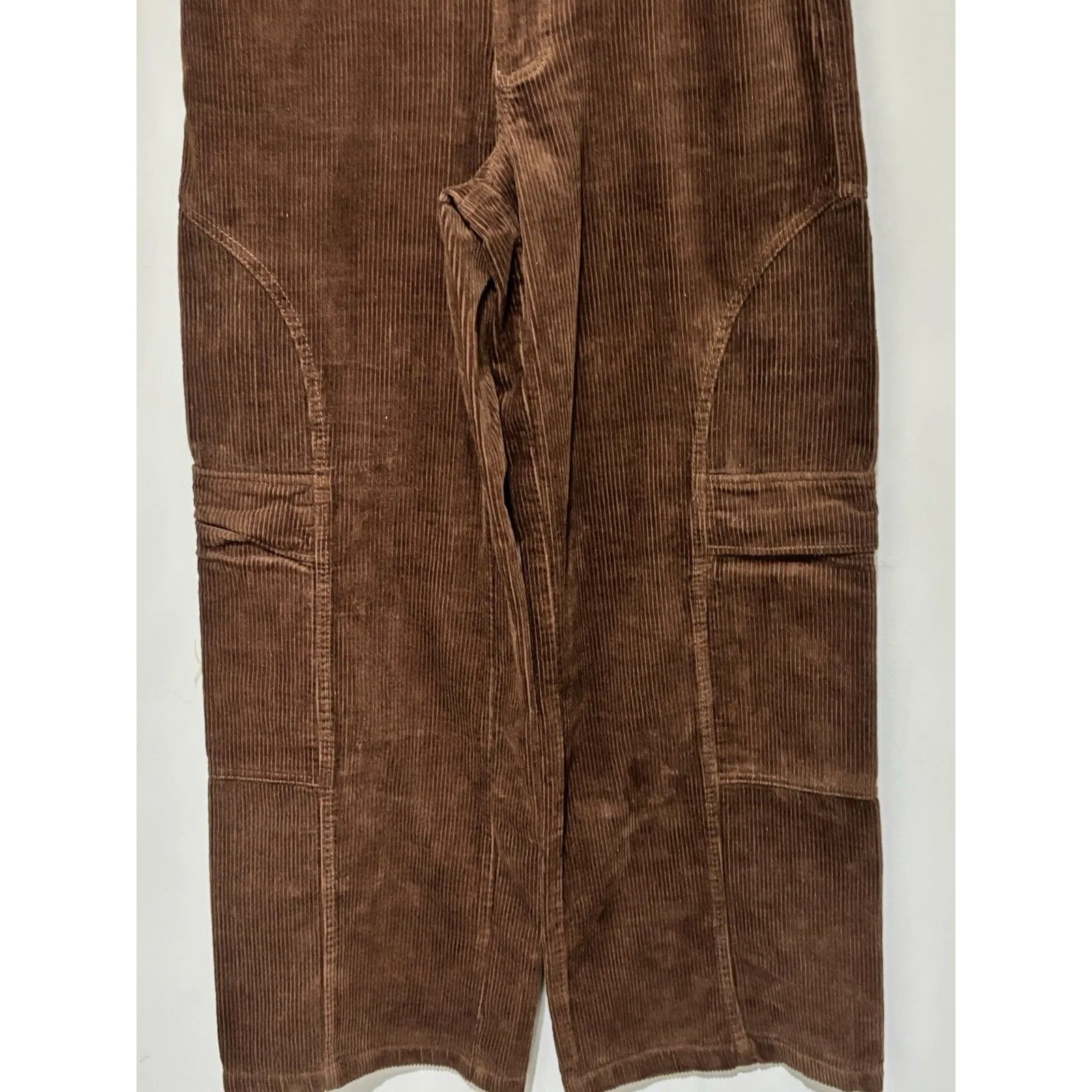 Forever 21 Brown Corduroy Long Ribed Pants Mid- Rise Cargo Wide Leg M - Image 11