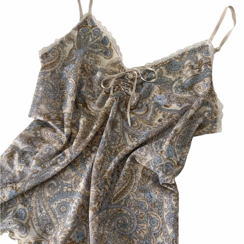 Vintage Y2K Mesh Sheer Paisley Printed Tank Top - Image 3