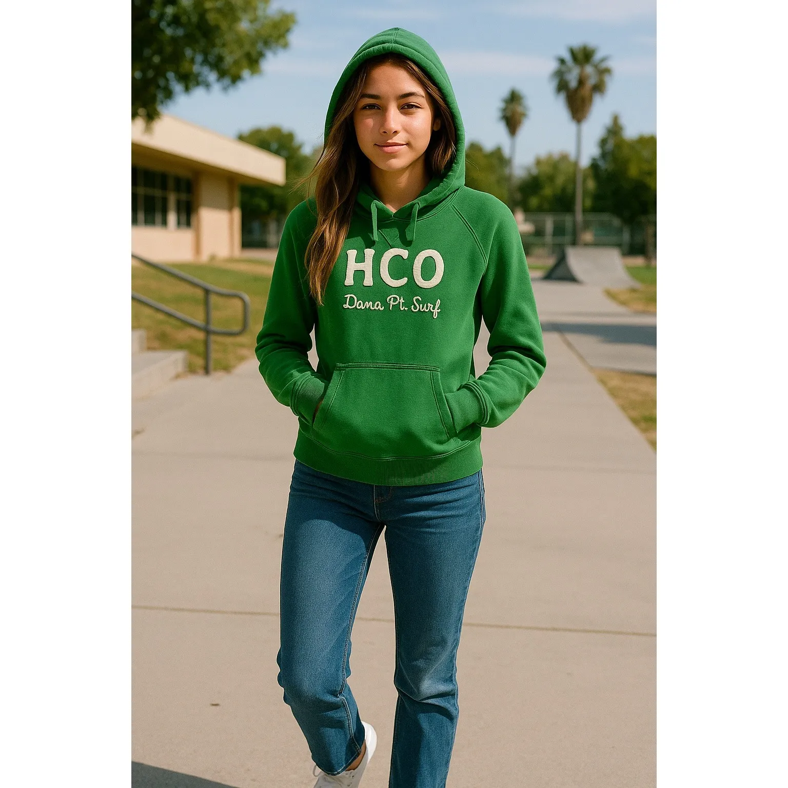 Hollister Women's S Green Pullover Hoodie Logo Graphic Retrocore Preppycore - Image 3