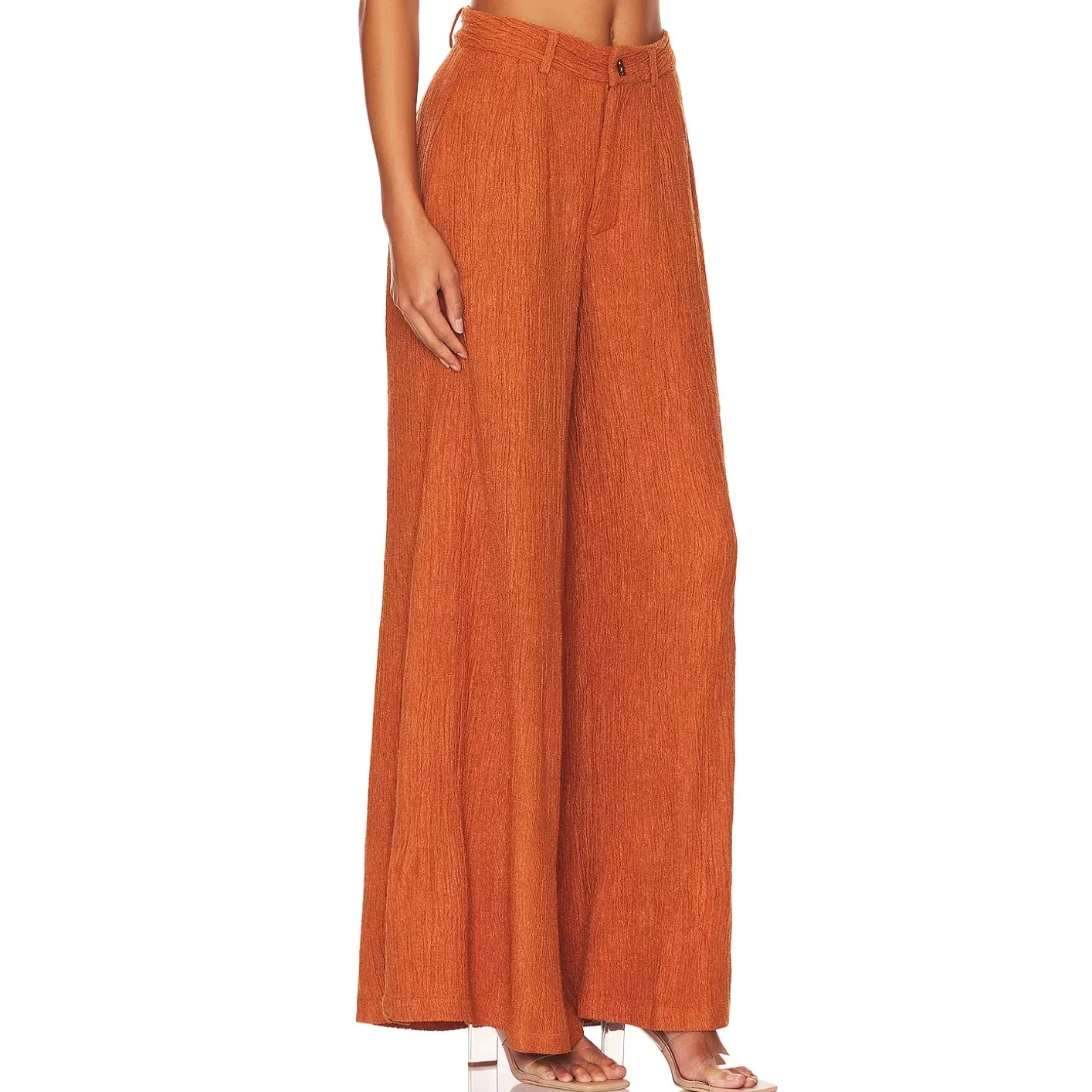 Savannah Morrow Copper Brown Wide Leg Pants SMALL Slouchy Crinkle Designer $420 - Image 3