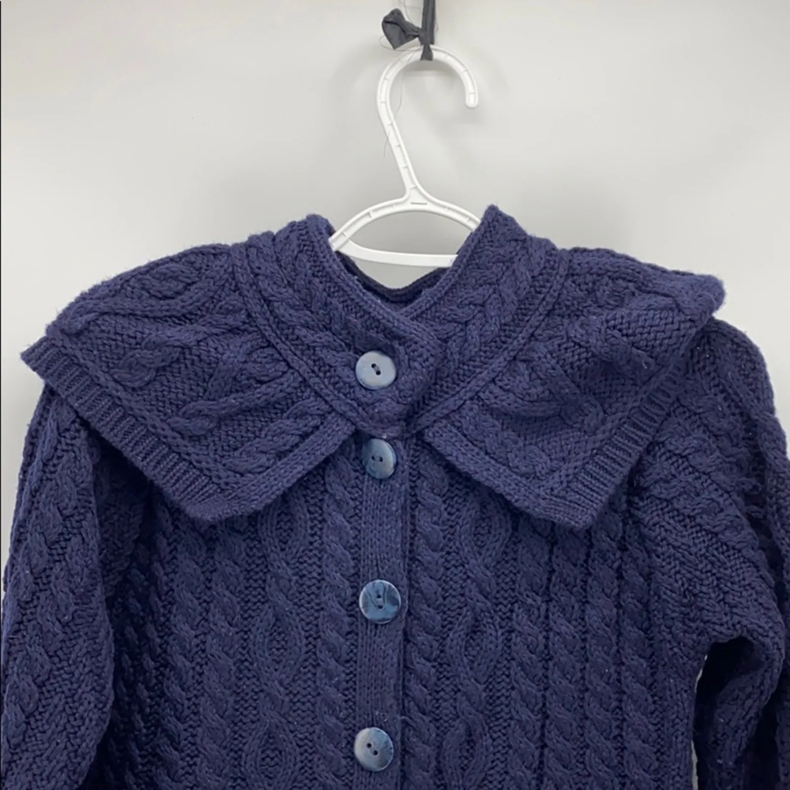 Aran Crafts Ireland 100% Merino Wool cable knit hooded sweater size XS fisherman Blue - Image 4