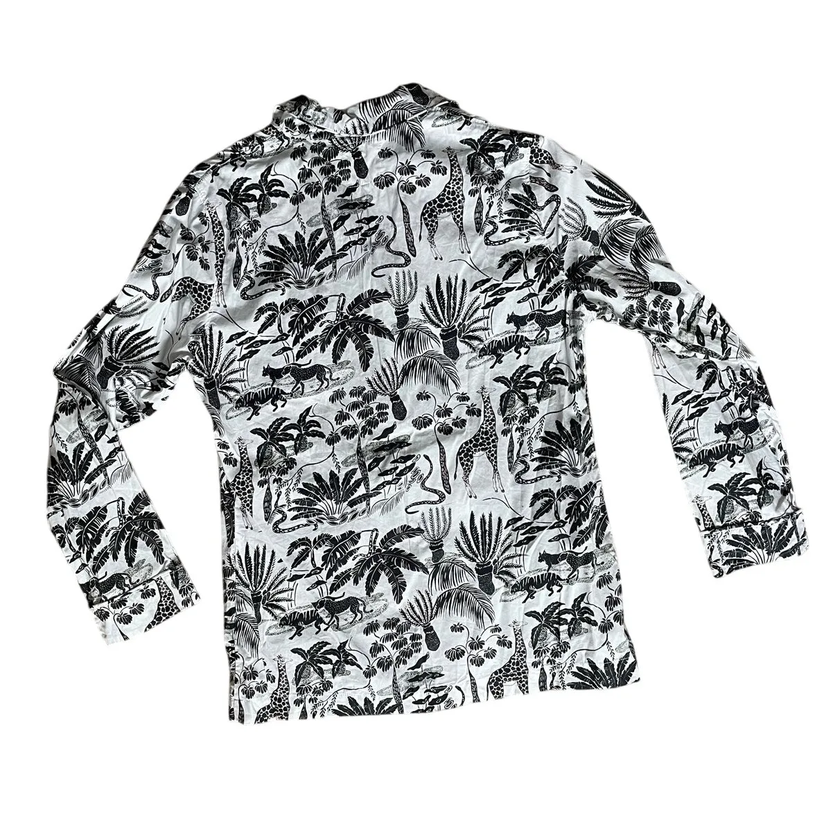 Woodstock Laundry Cotton Long Pajama Set in Black Mono Safari on White Sz Small - Image 3