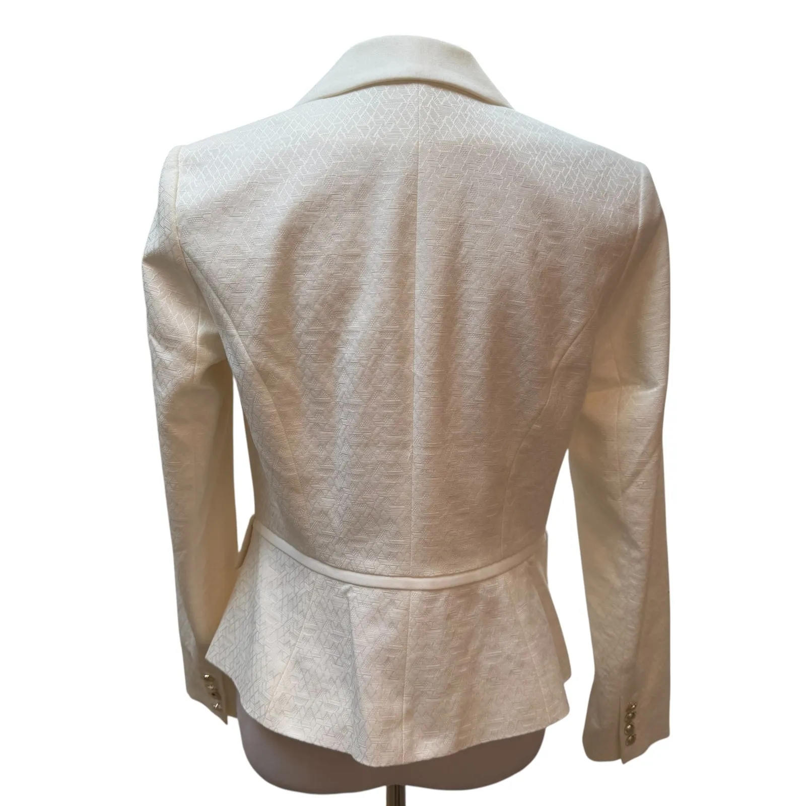 Cream  White Textured Double Breasted Blazer Jacket with Gold Buttons - Image 3