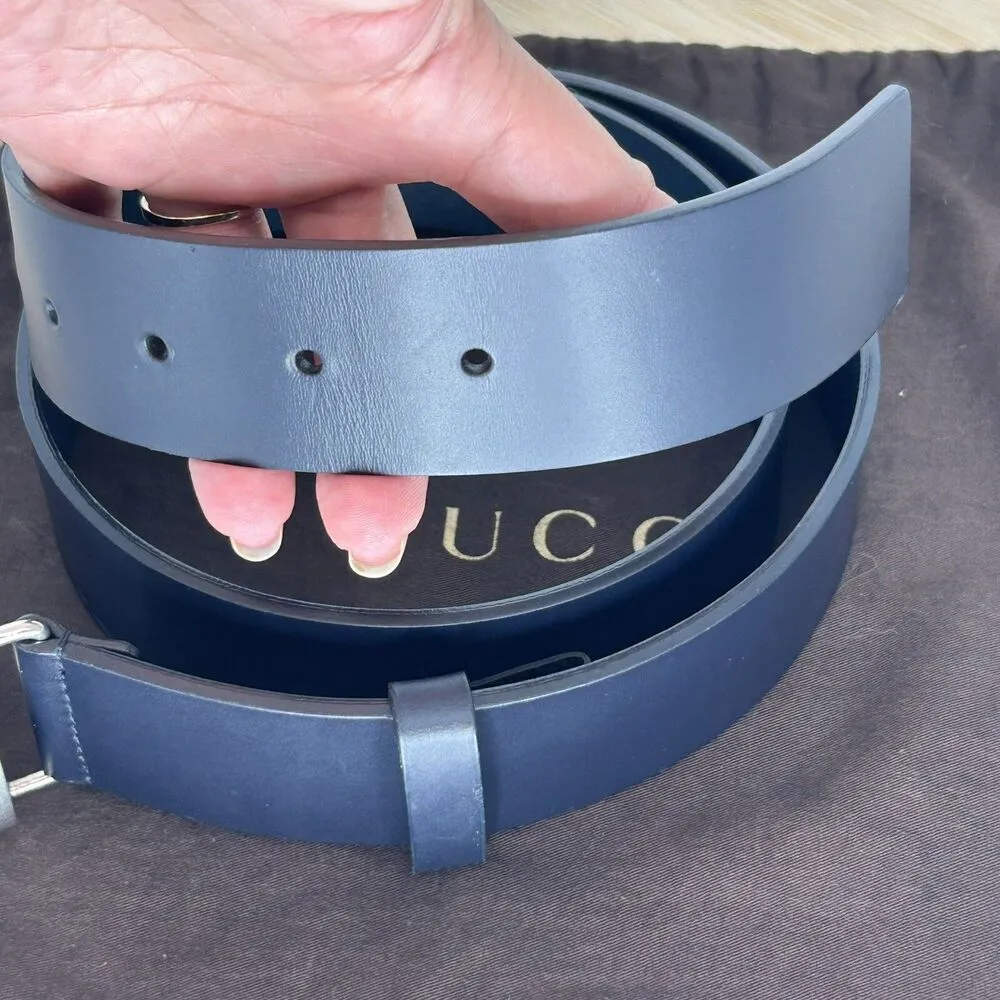 Authentic GUCCI 368186 Interlocking Buckle Black Leather Belt Size 36 L 90cm - Image 8