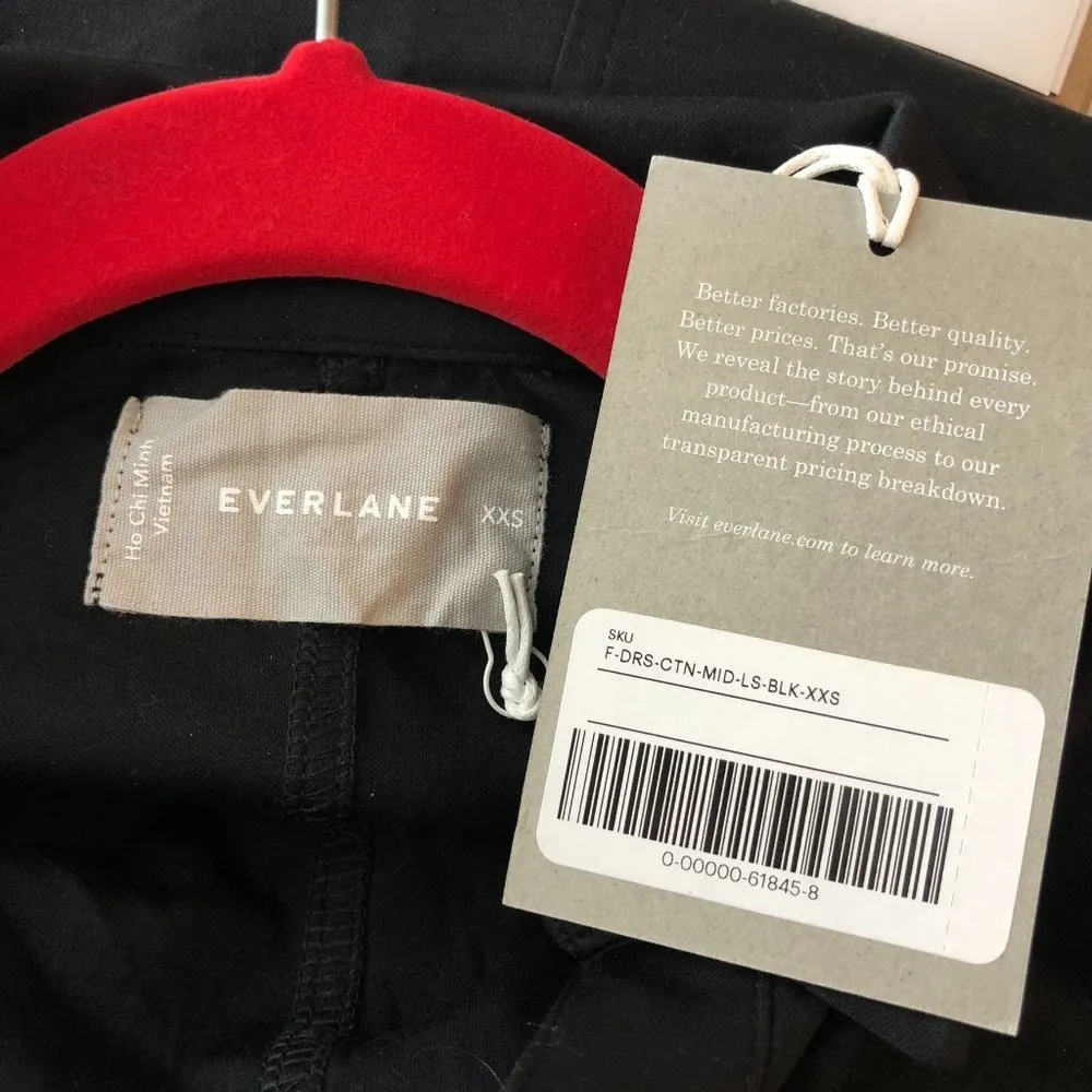 Everlane The Luxe Cotton Shirtdress Long Sleeve Collar Black Size XXS - Image 9