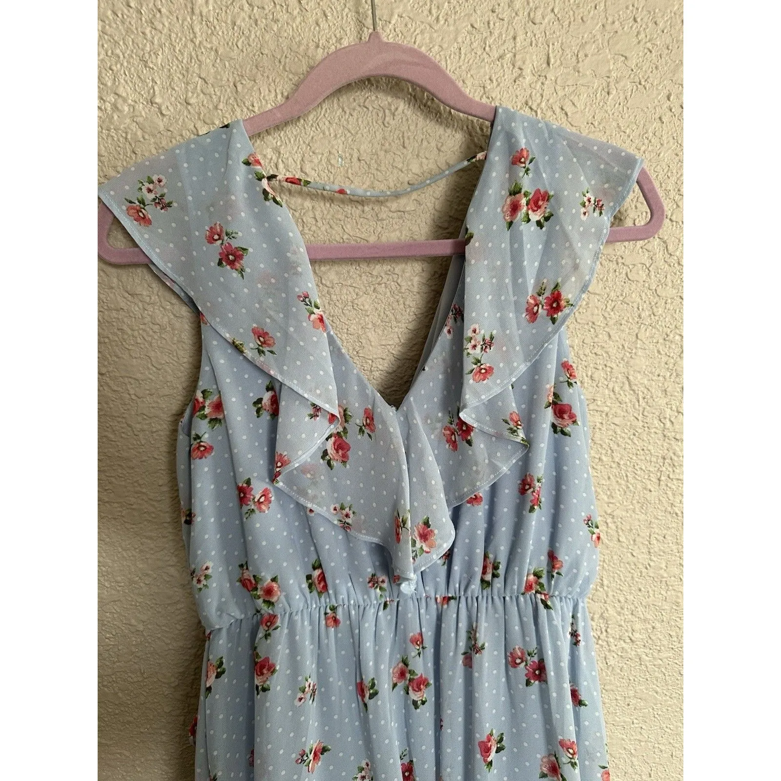 Soprano Blue Floral High Low Babydoll Midi Dress Whimsical Cottagecore‎ Flutter - Image 5