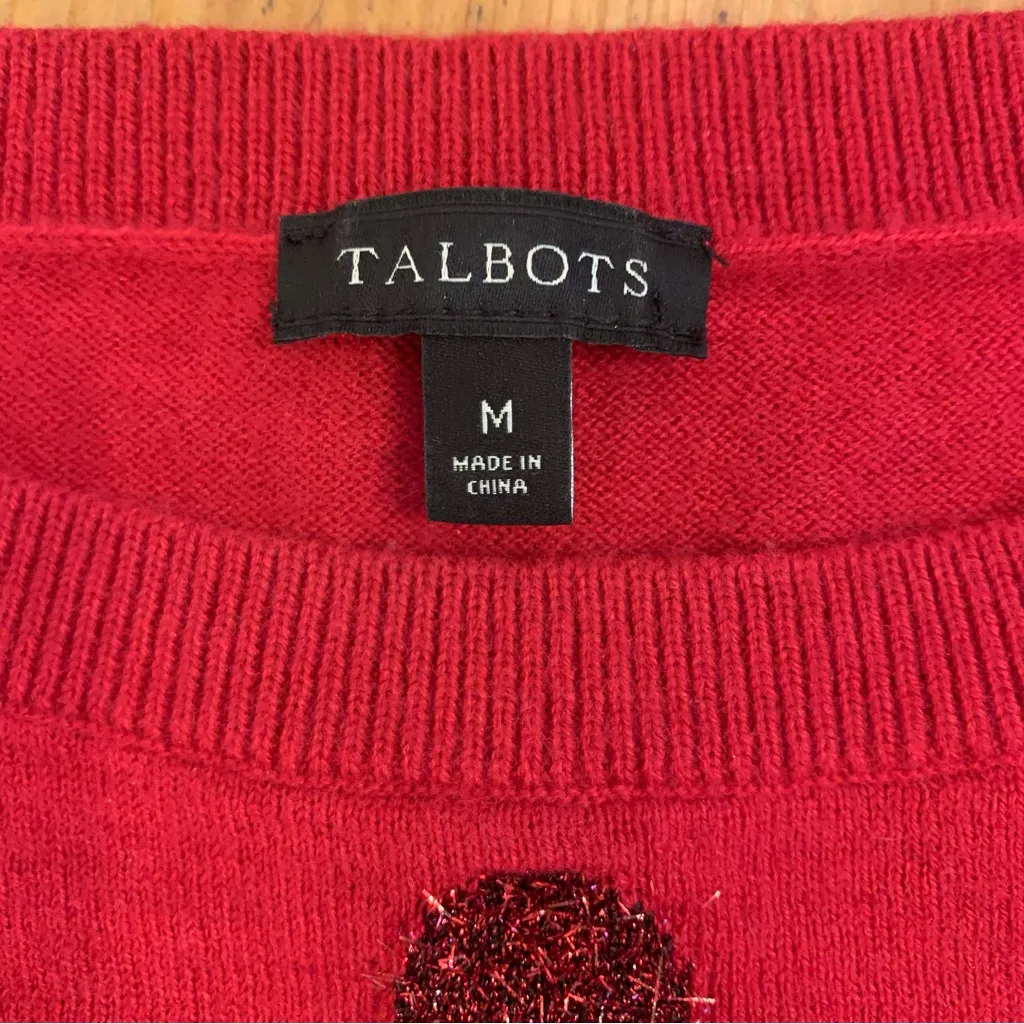 EUC Talbots Red Tinsel Dot Bateau Neck Lambswool Blend Sweater Size M - Image 2