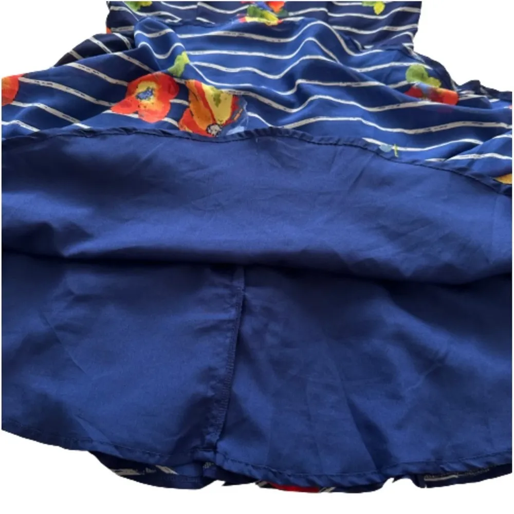 Maison Jules Dress Blue Red Floral Striped Sleeveless Skater Fit & Flare Medium - Image 9