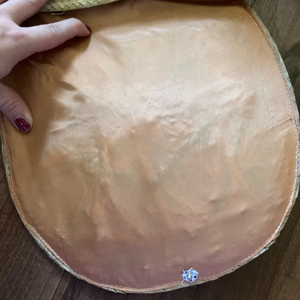 Vintage Woven Wicker Straw Raffia Floral Bag Tan - Image 3