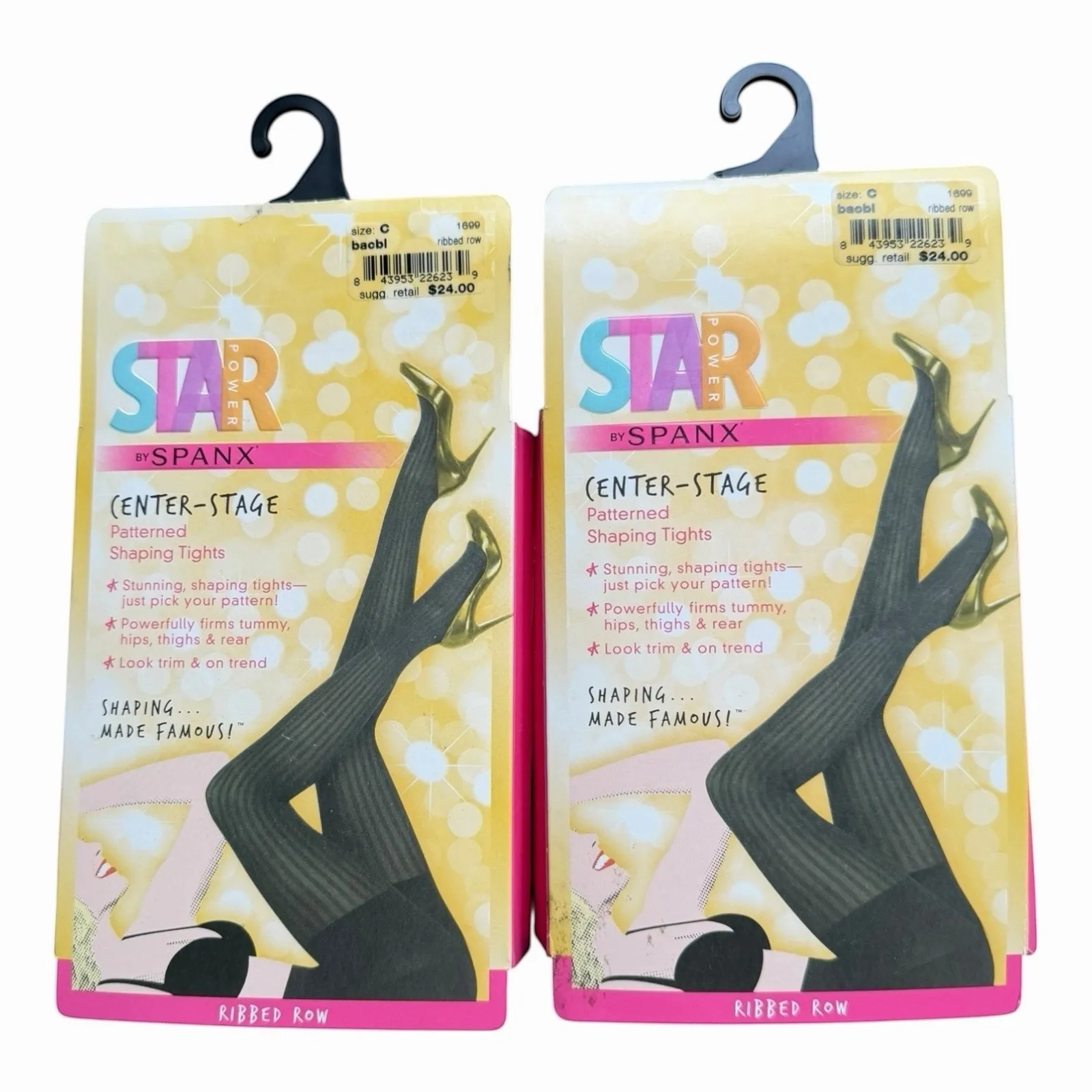 2 Pair Spanx Star Power Center-Stage Ribbed Row Shaping Tights Black Size C - Image 2