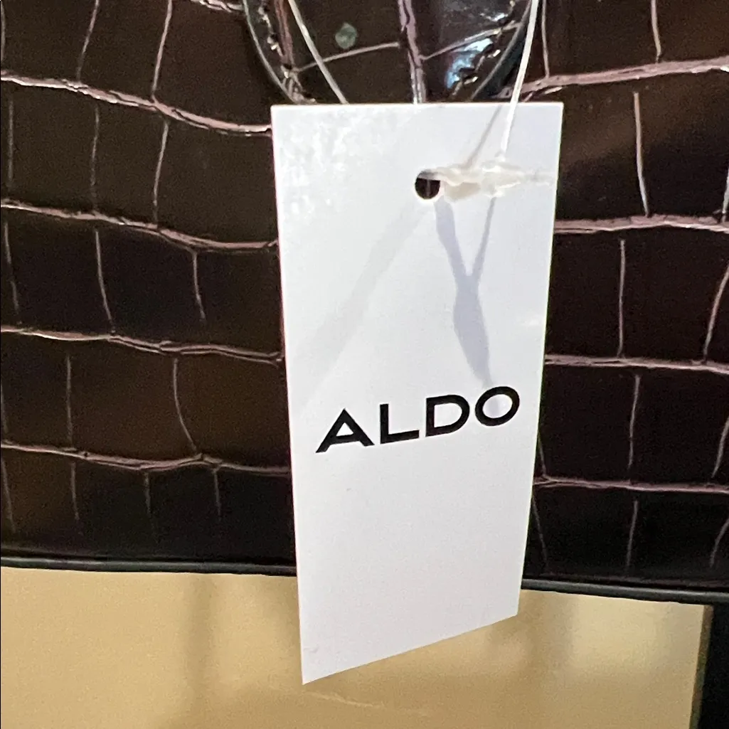 Aldo | Rich Brown Croc-Embossed Shoulder Bag w/ Bag Charm - Image 2