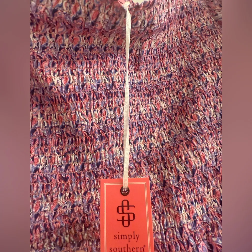 Simply Southern Pink Purple Paisley Shirred Smocked Blouse Top - size XL - Image 6