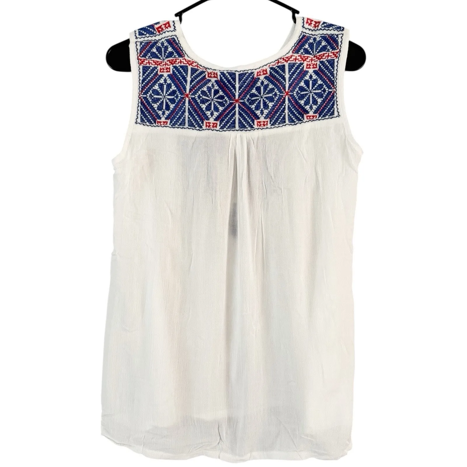 NWT Solitaire White Embroidered Gauzy Peasant Top Size Medium - Image 2