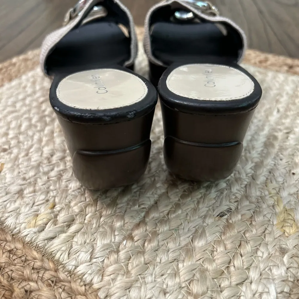 Calvin Klein Yau Taupe Brown Ribbed Fabric Open Toe Wedge Sandals Size 7 - Image 7